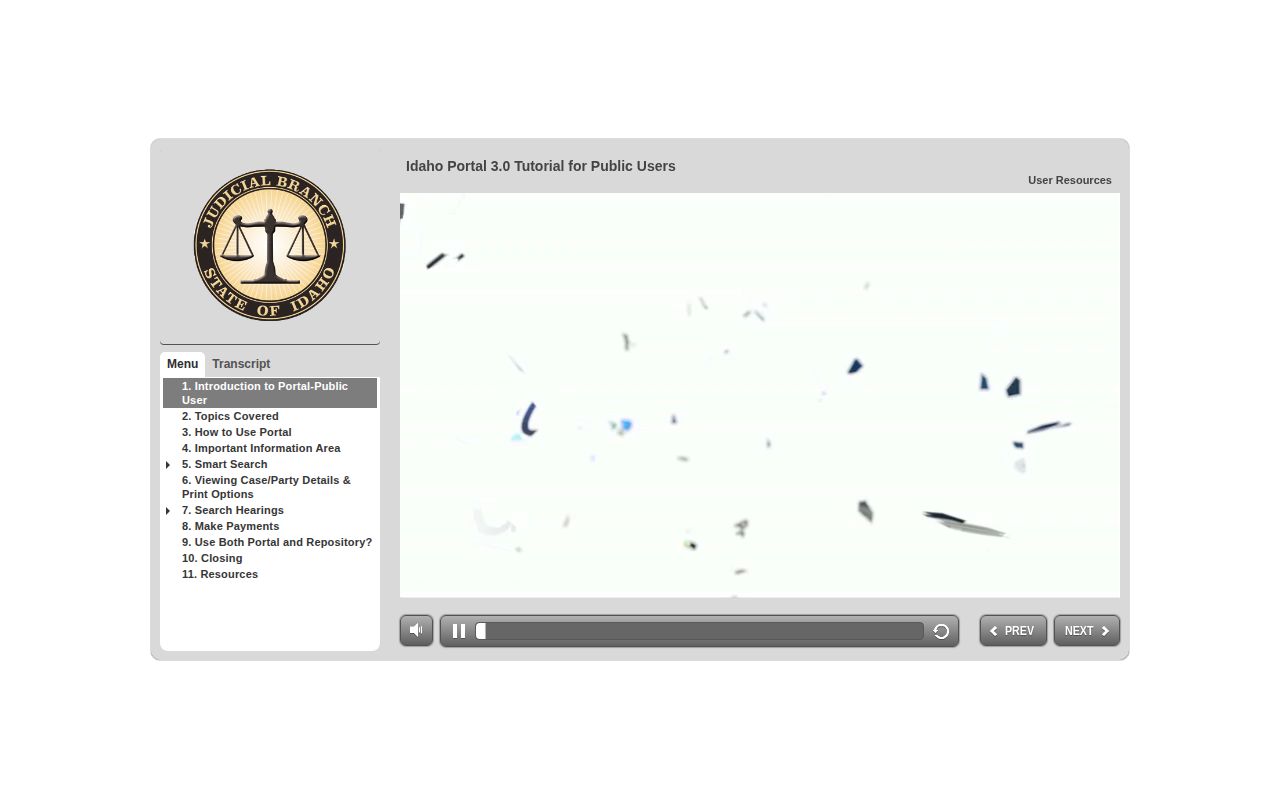 Idaho iCourt tutorial showing Last, First search order